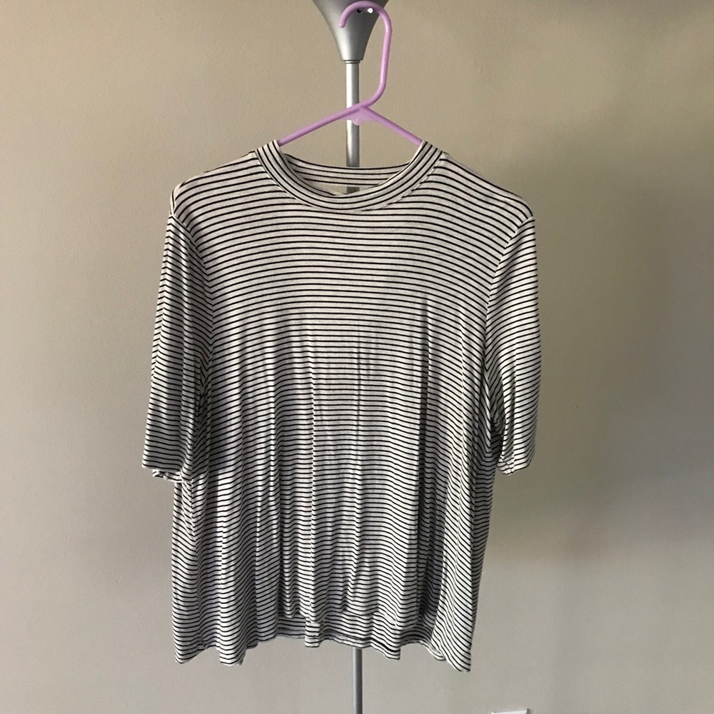 Mockneck black and white striped shirt